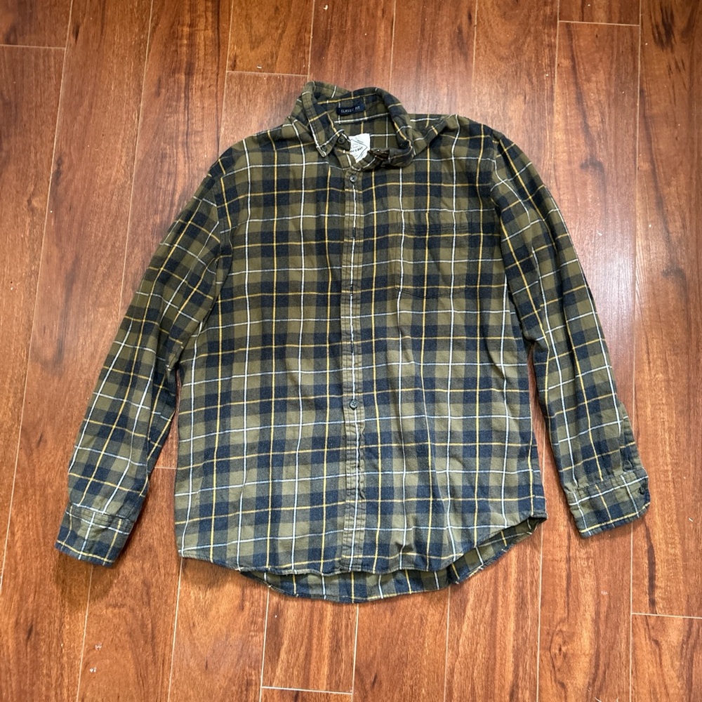 St. John's Bay Green and Yellow Casual Button Down Shirt